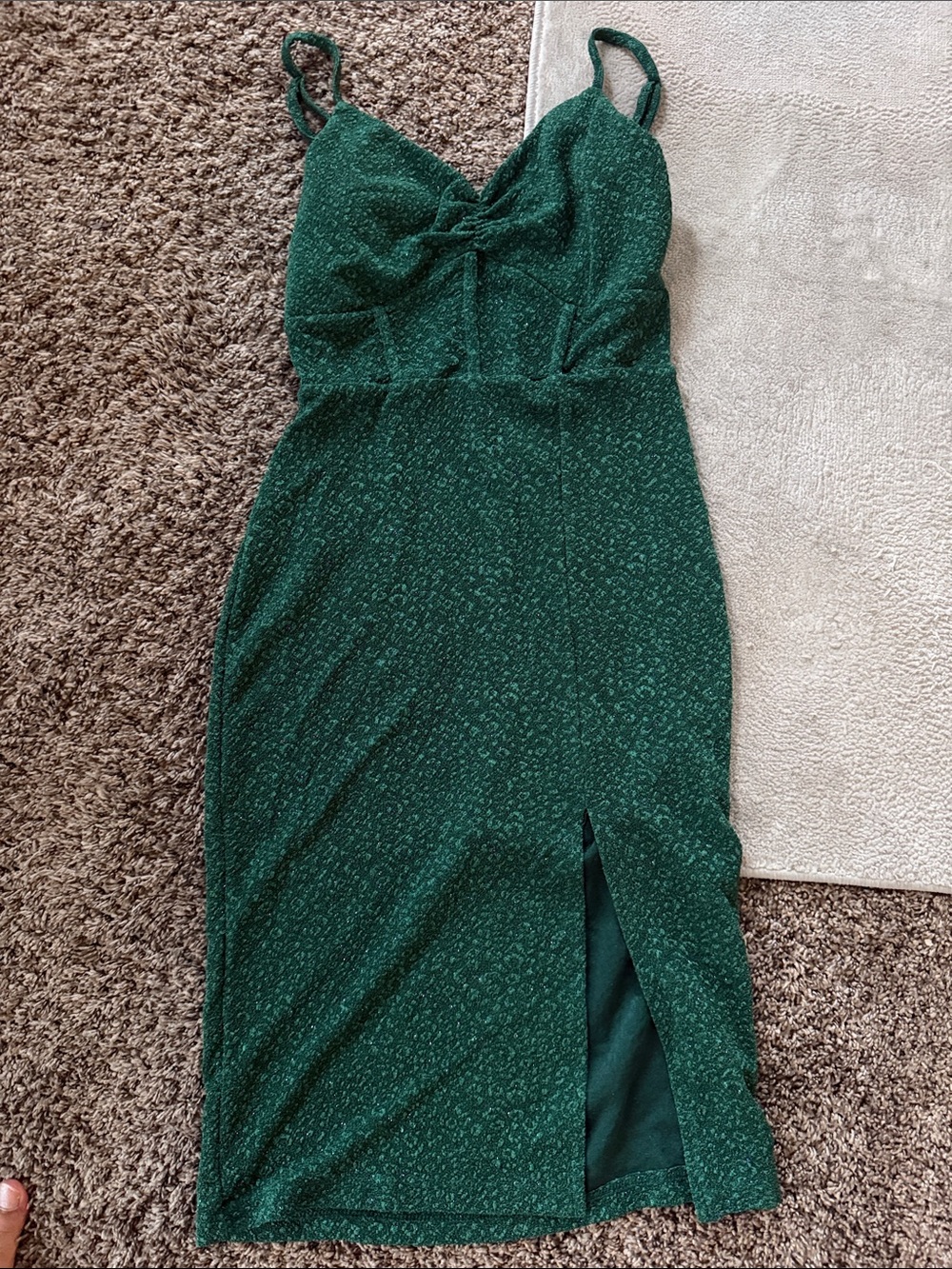 Dark Green Twisted-Bust Spaghetti Strap Midi Dress